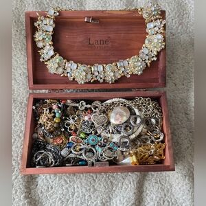 Wooden Box | Full Of Vintage To Now Costume Jewelry | Un Tested.